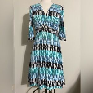 Ruby Belle Retro Waves A-Line Ocean Blue Aqua Midi Dress Size 8